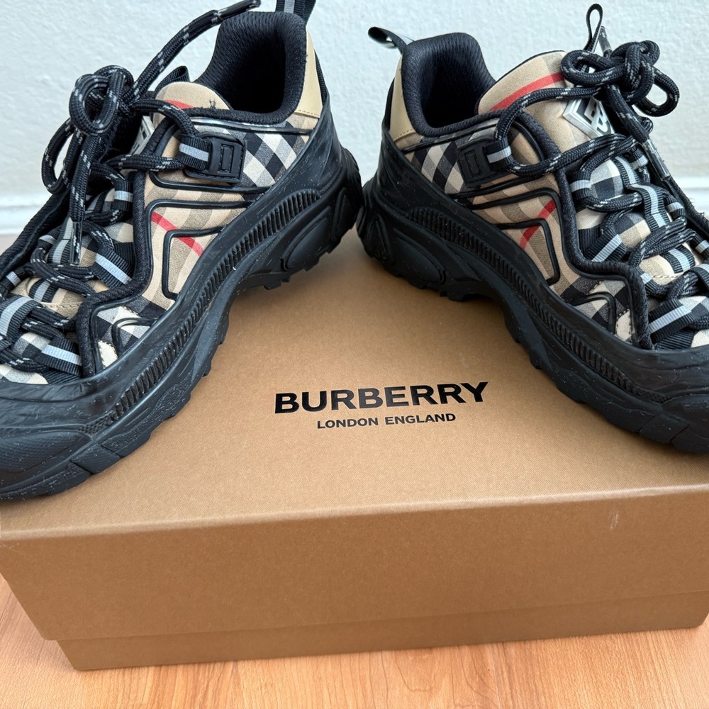Burberry Black and Beige Check Sneakers